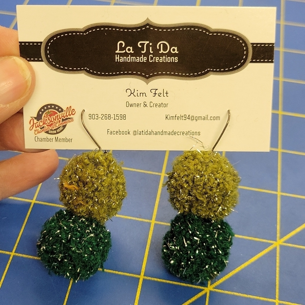Fuzz Ball Earrings Greens